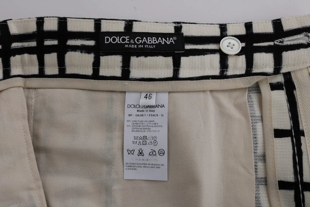Dolce & Gabbana White Black Striped Casual Shorts - Short Trousers