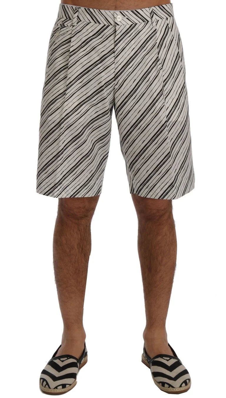 Dolce & Gabbana White Black Striped Casual Shorts - Short Trousers