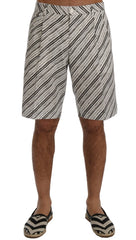 Dolce & Gabbana White Black Striped Casual Shorts - Short Trousers