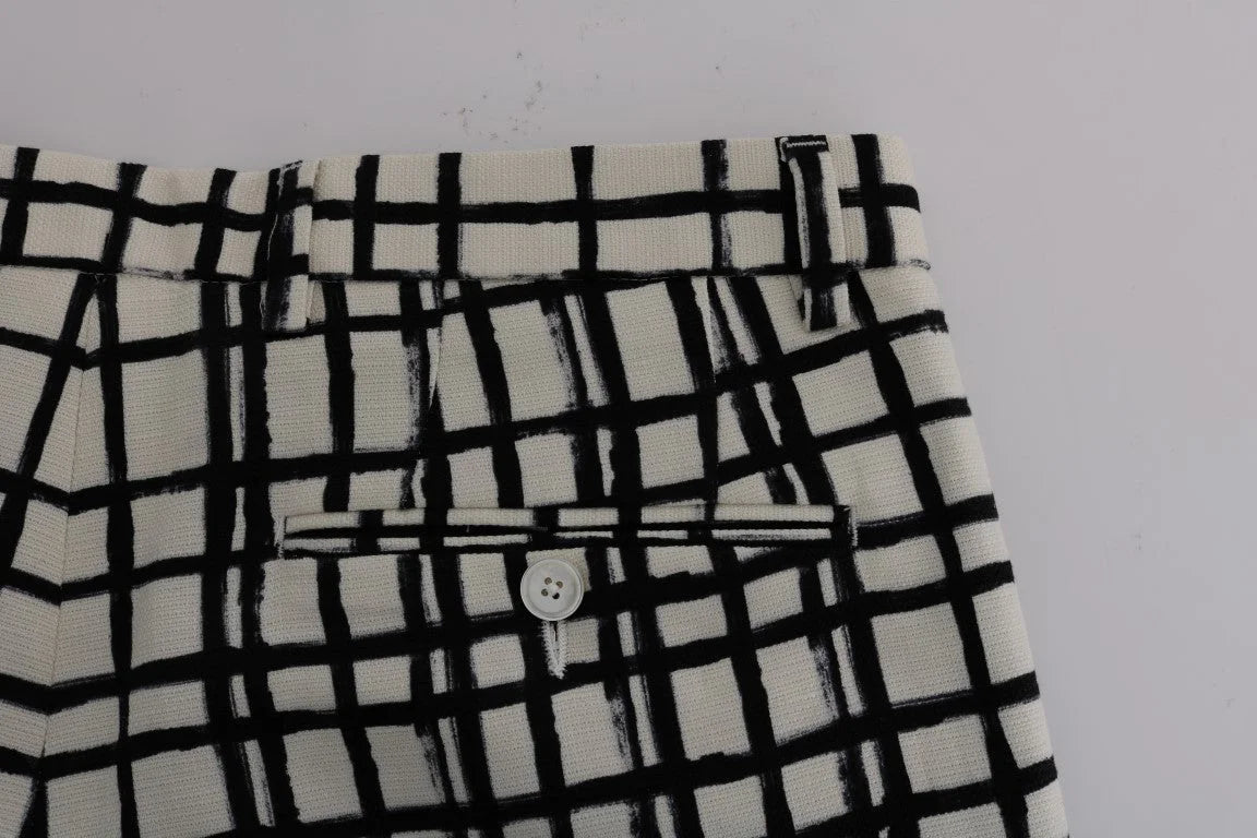 Dolce & Gabbana White Black Striped Casual Shorts - Short Trousers