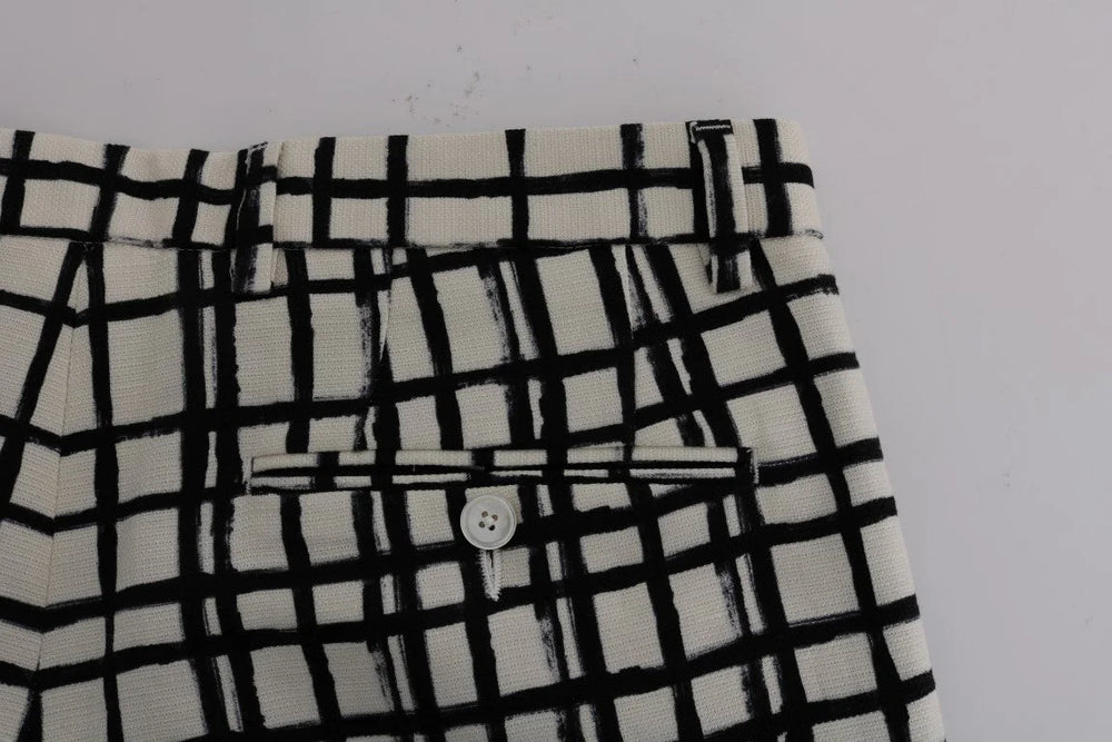 Dolce & Gabbana White Black Striped Casual Shorts - Short Trousers