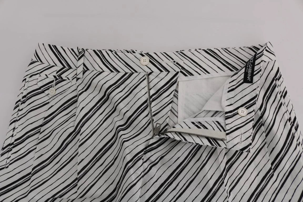 Dolce & Gabbana White Black Striped Casual Shorts - Short Trousers