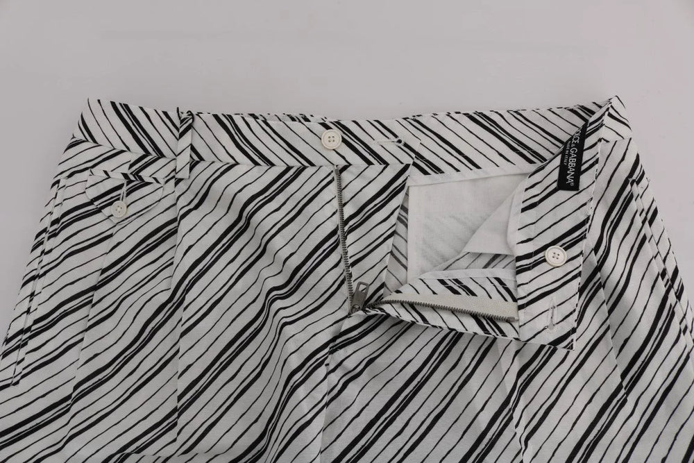 Dolce & Gabbana White Black Striped Casual Shorts - Short Trousers