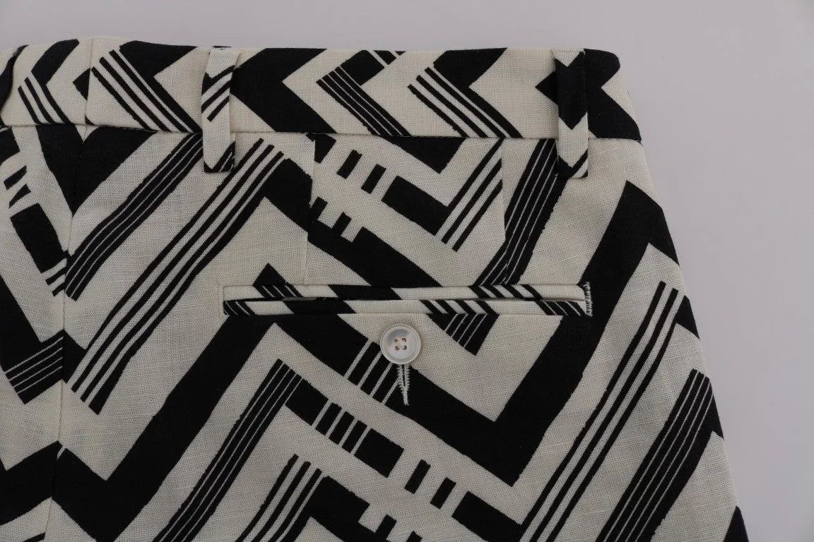 Dolce & Gabbana White Black Striped Cotton Linen Shorts - Short Trousers