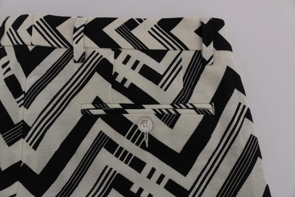 Dolce & Gabbana White Black Striped Cotton Linen Shorts - Short Trousers
