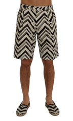 Dolce & Gabbana White Black Striped Cotton Linen Shorts - Short Trousers