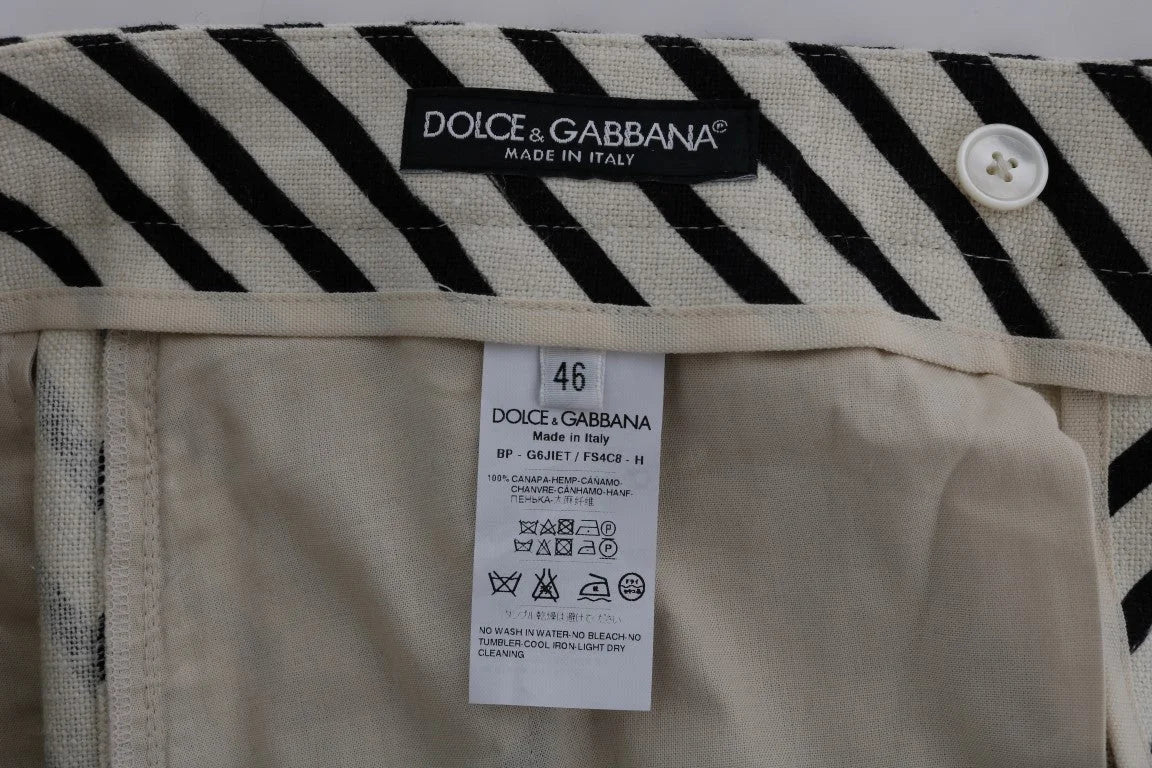 Dolce & Gabbana White Black Striped Hemp Casual Shorts - IT44 | XS - Short Trousers