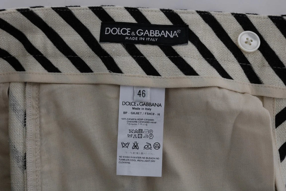 Dolce & Gabbana White Black Striped Hemp Casual Shorts - IT44 | XS - Short Trousers