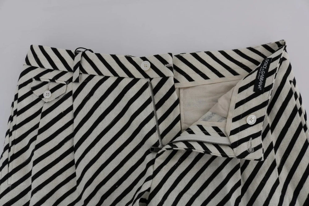 Dolce & Gabbana White Black Striped Hemp Casual Shorts - IT44 | XS - Short Trousers