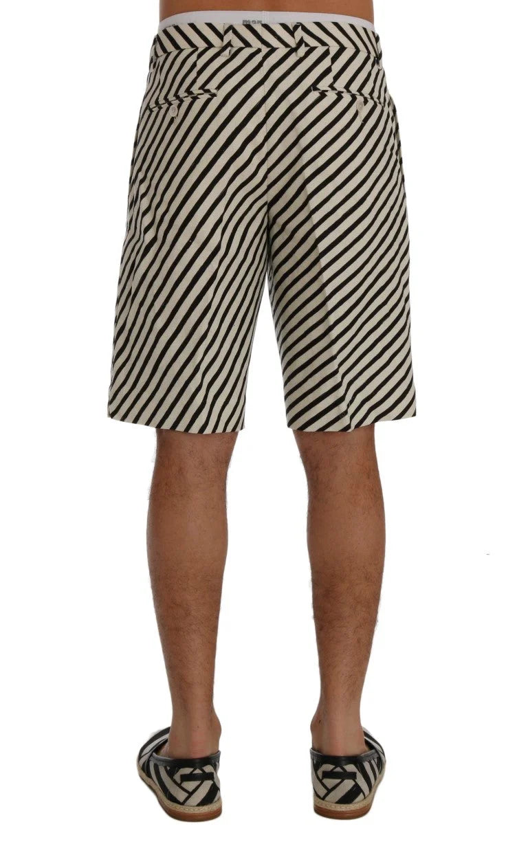 Dolce & Gabbana White Black Striped Hemp Casual Shorts - IT44 | XS - Short Trousers