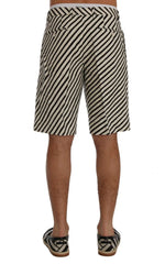 Dolce & Gabbana White Black Striped Hemp Casual Shorts - IT44 | XS - Short Trousers