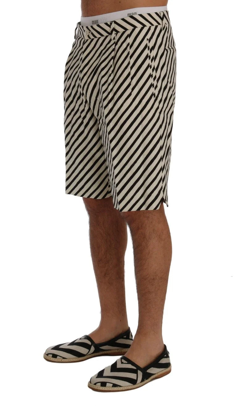 Dolce & Gabbana White Black Striped Hemp Casual Shorts - IT44 | XS - Short Trousers