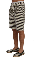 Dolce & Gabbana White Black Striped Hemp Casual Shorts - IT44 | XS - Short Trousers