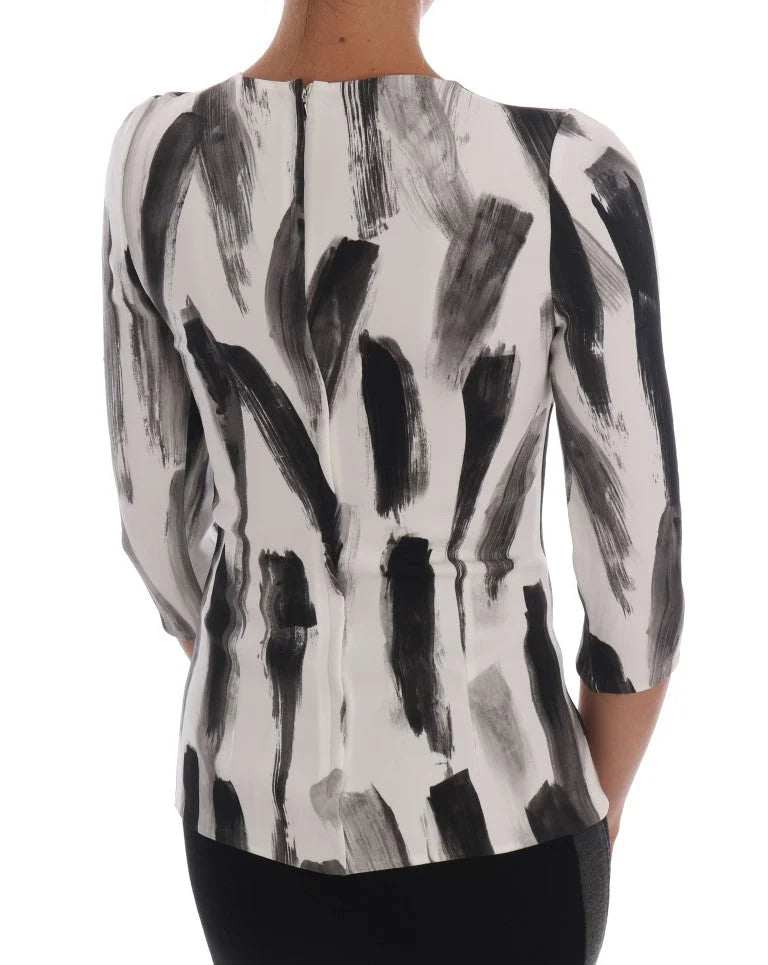 Dolce & Gabbana White Black Striped Printed Blouse Top - IT38|XS - Blouses