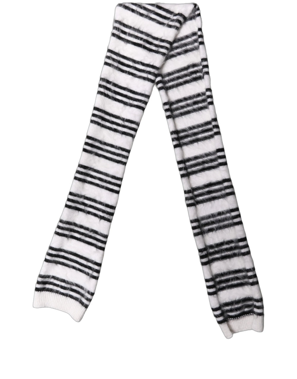 Dolce & Gabbana White Black Striped Skinny Neck Warmer Scarf