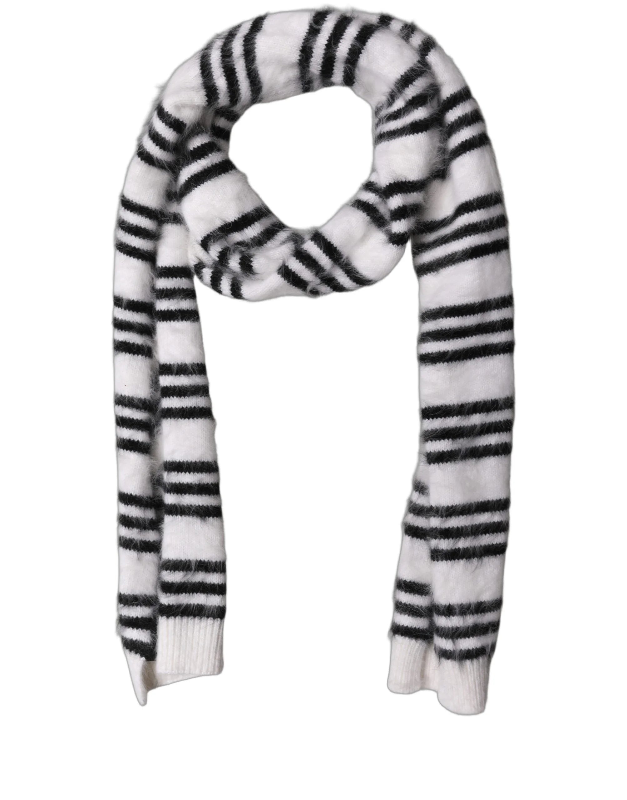 Dolce & Gabbana White Black Striped Skinny Neck Warmer Scarf