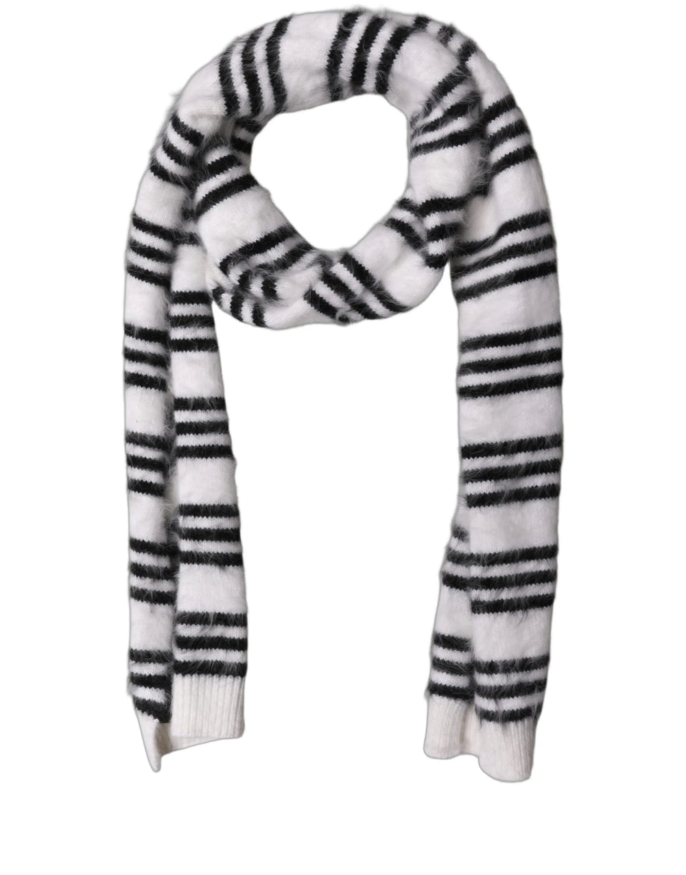 Dolce & Gabbana White Black Striped Skinny Neck Warmer Scarf