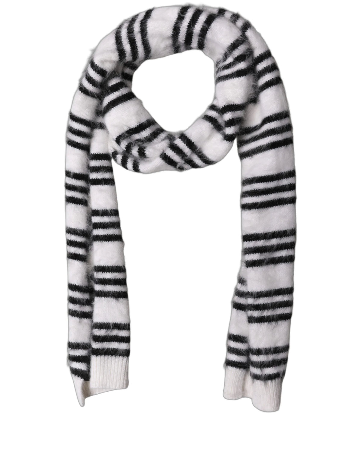 Dolce & Gabbana White Black Striped Skinny Neck Warmer Scarf