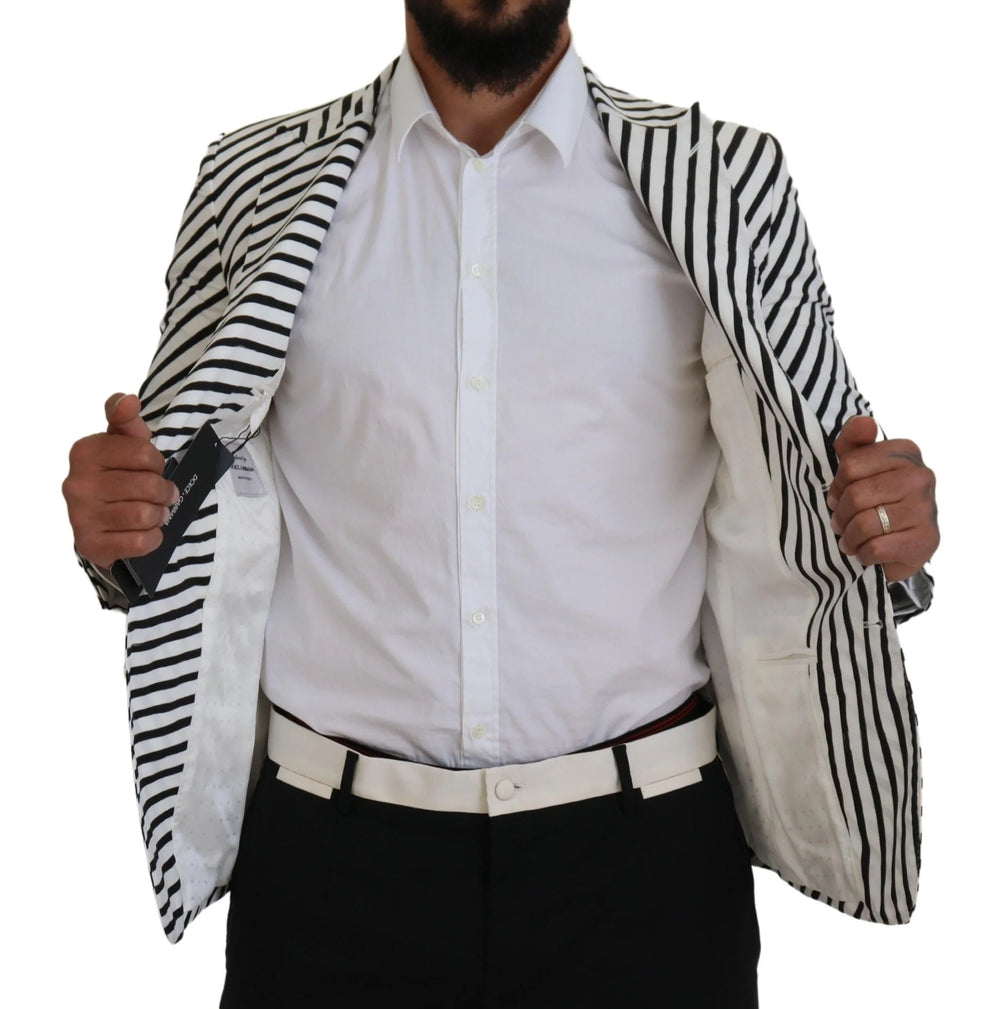 Dolce & Gabbana White Black Striped Slim Fit Jacket Blazer - Sport Jackets