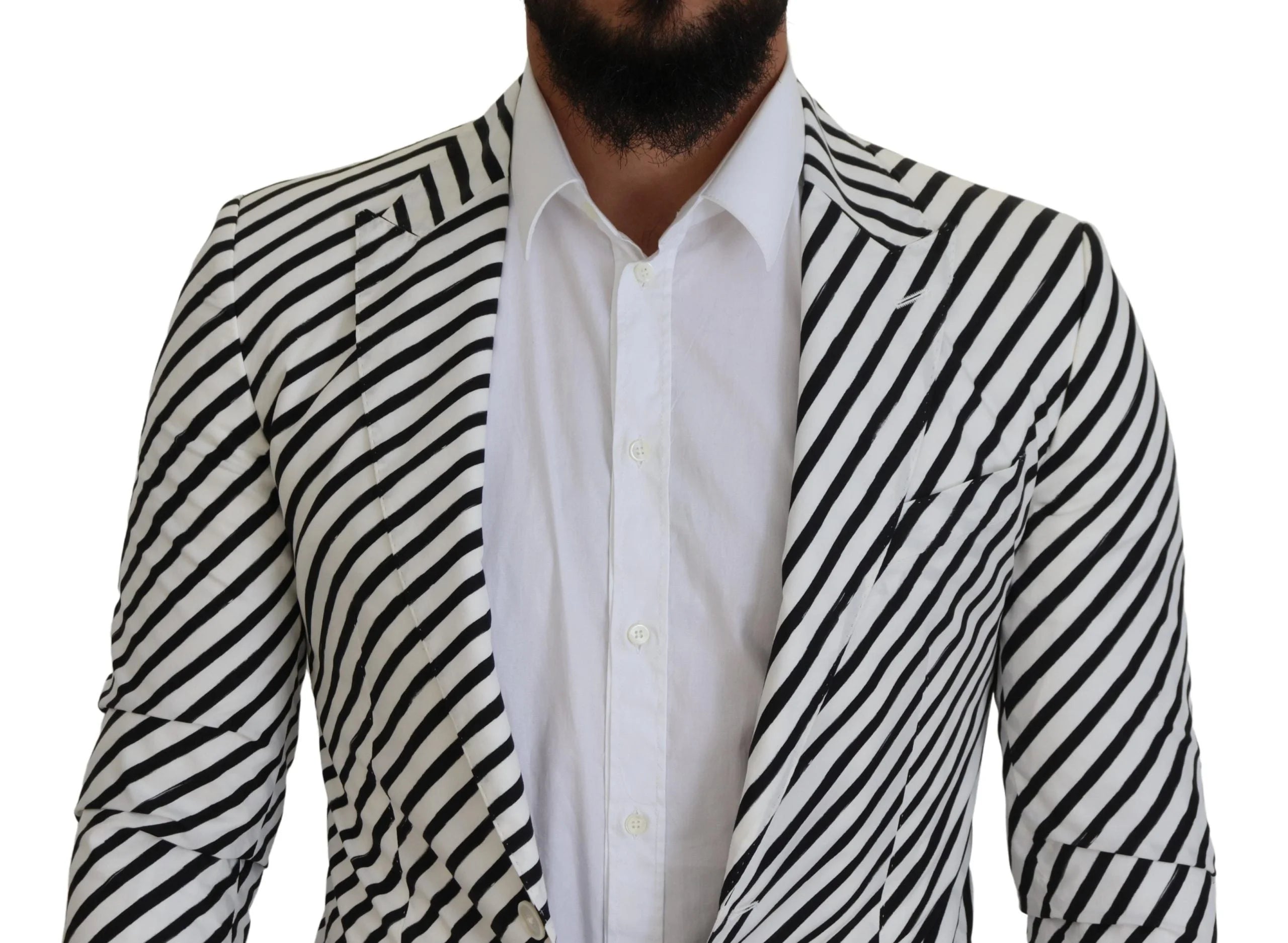 Dolce & Gabbana White Black Striped Slim Fit Jacket Blazer - Sport Jackets
