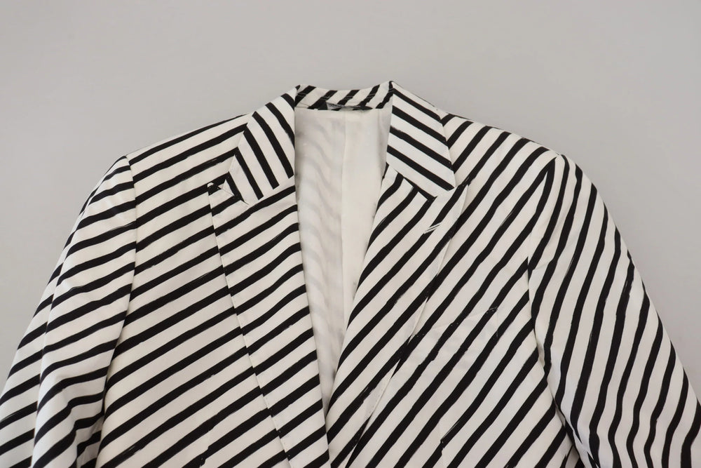 Dolce & Gabbana White Black Striped Slim Fit Jacket Blazer - Sport Jackets