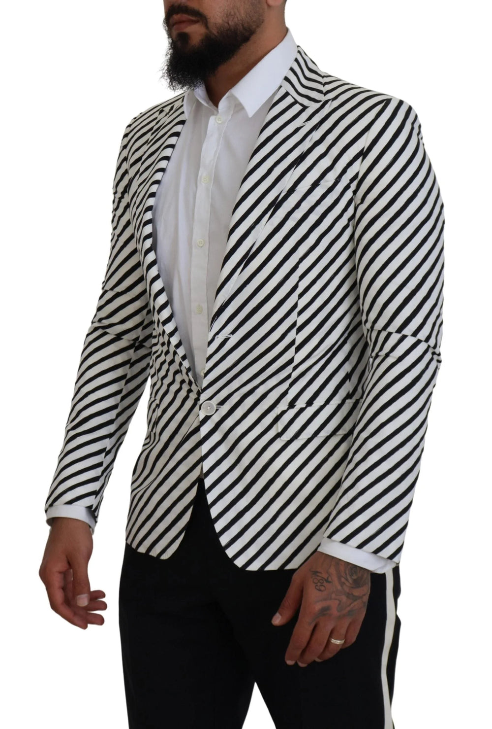 Dolce & Gabbana White Black Striped Slim Fit Jacket Blazer - Sport Jackets