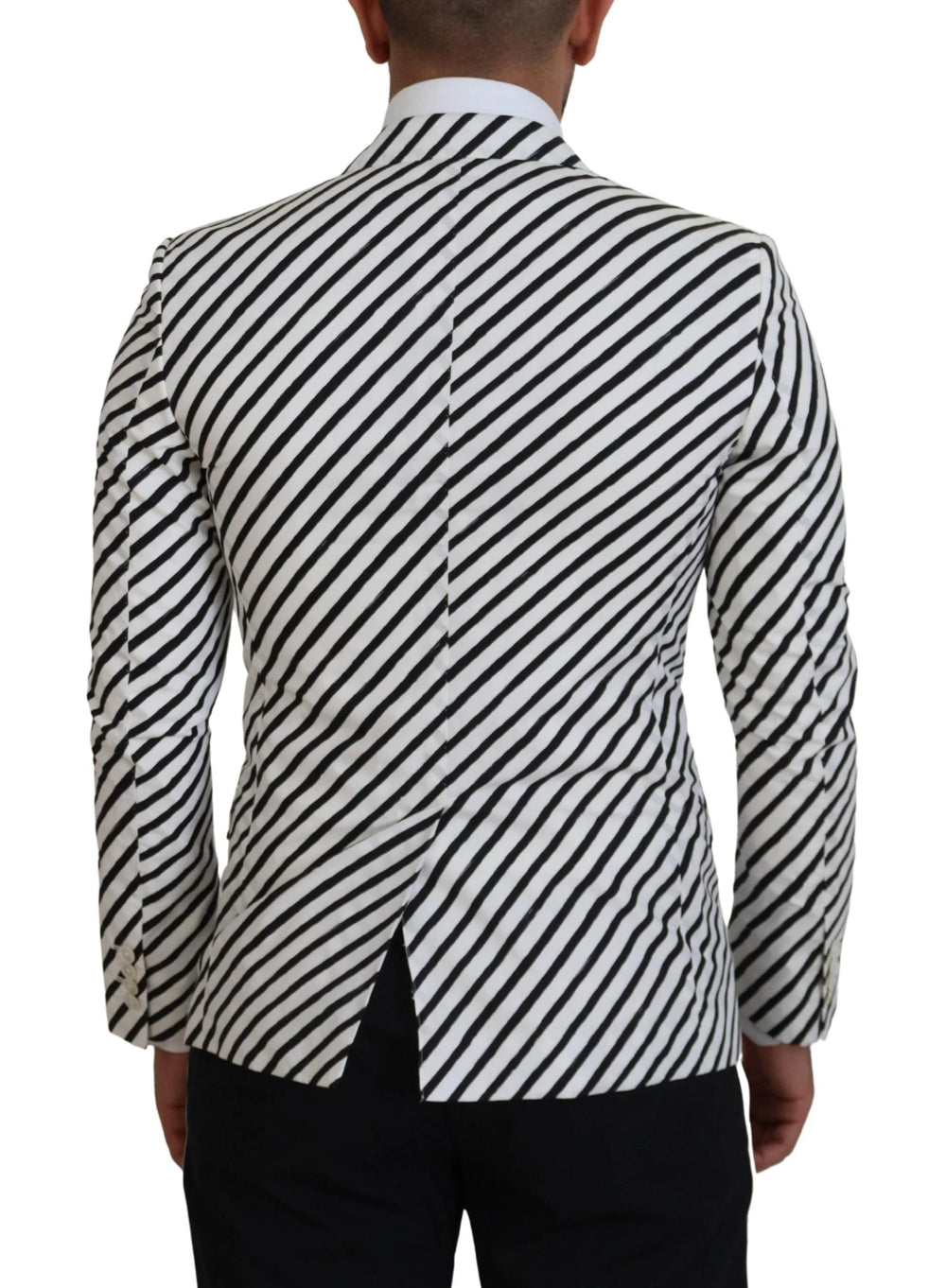 Dolce & Gabbana White Black Striped Slim Fit Jacket Blazer - Sport Jackets