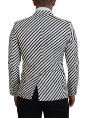 Dolce & Gabbana White Black Striped Slim Fit Jacket Blazer - Sport Jackets