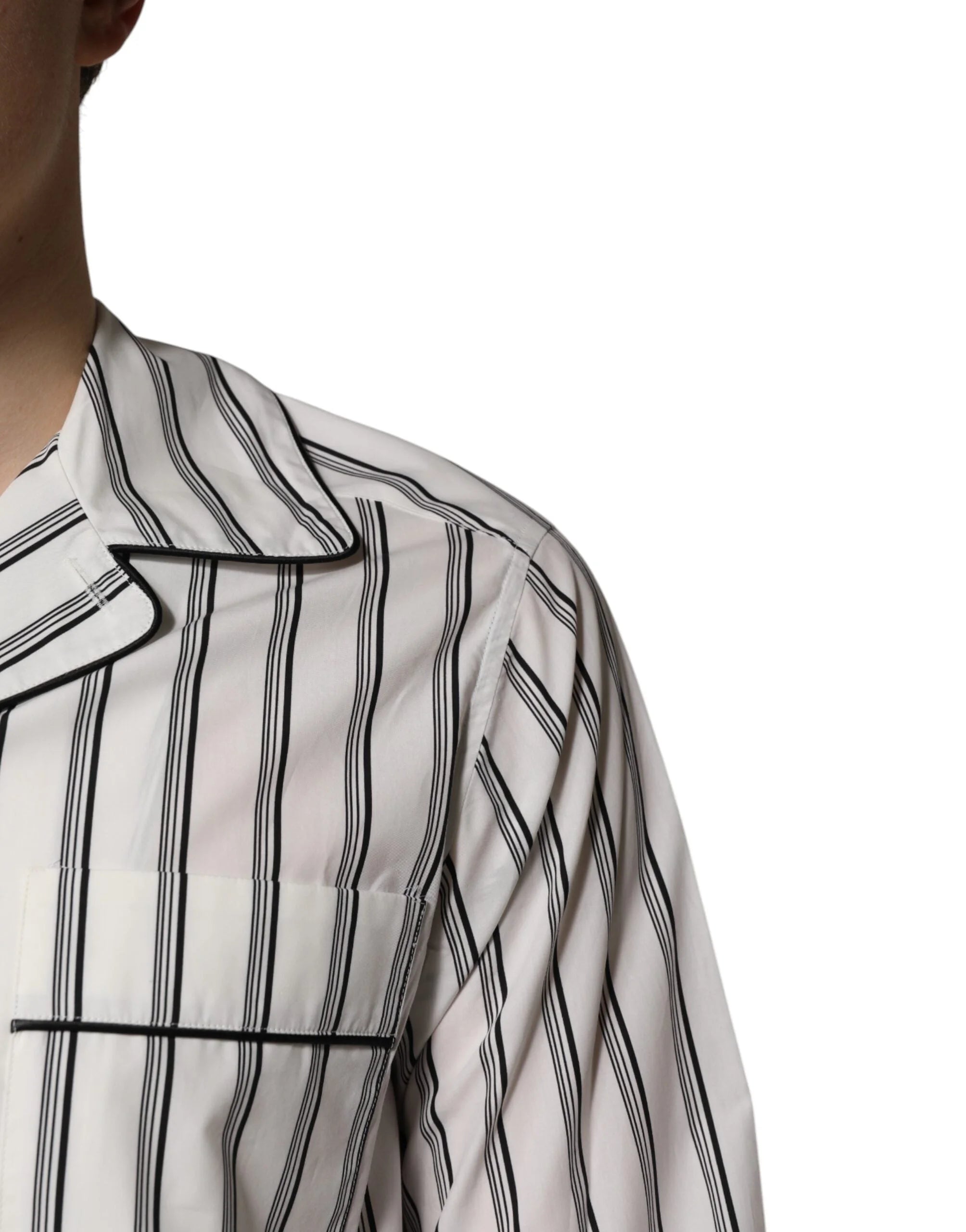 Dolce & Gabbana White Black Stripes Cotton Men Pajama Set Sleepwear - IT39 | S - Pajamas