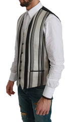 Dolce & Gabbana White Black Stripes Waistcoat Formal Vest - IT48 | M - Vests