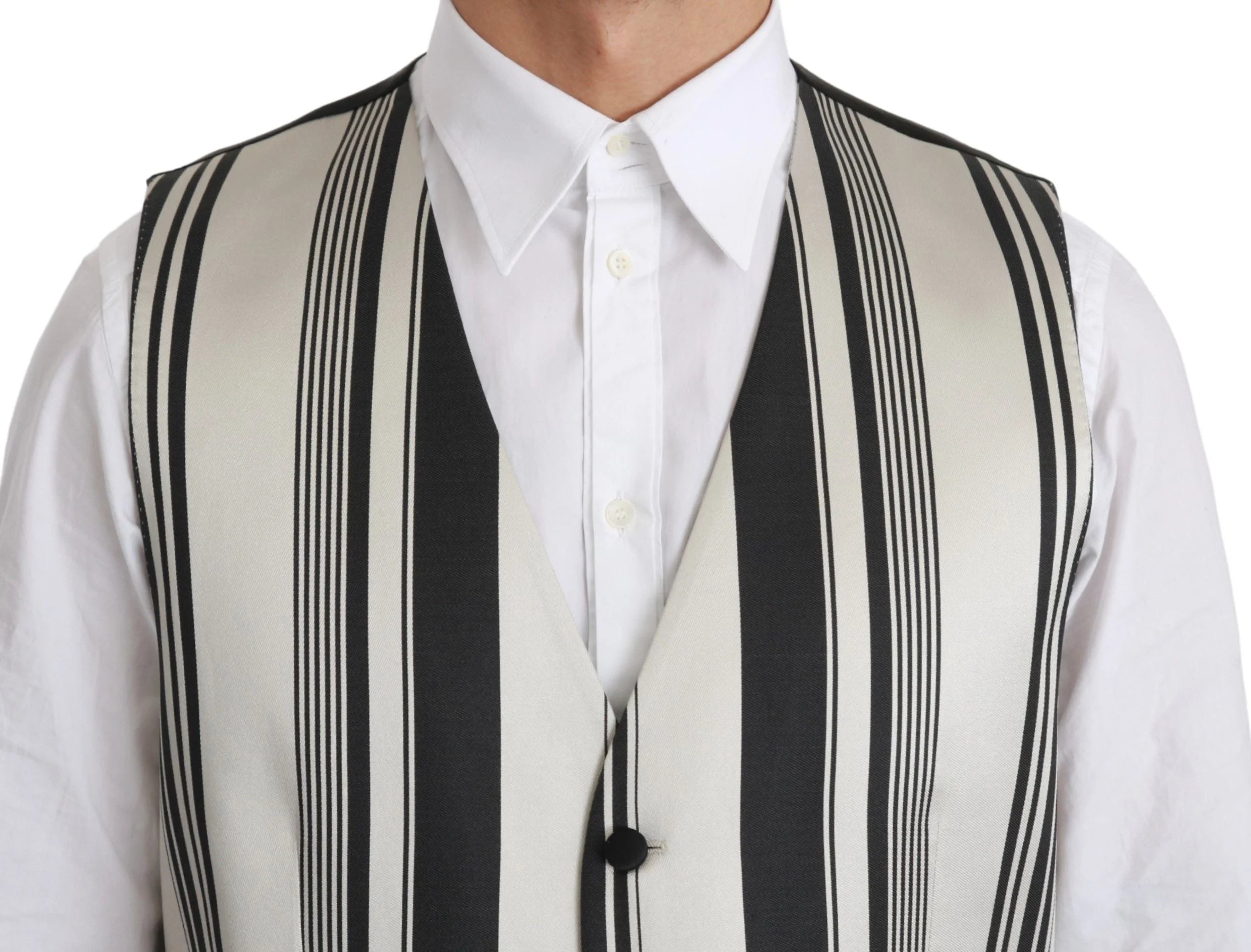 Dolce & Gabbana White Black Stripes Waistcoat Formal Vest - IT48 | M - Vests