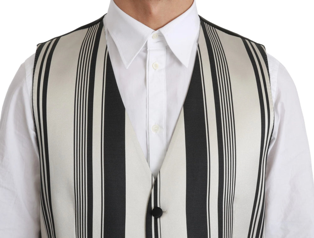 Dolce & Gabbana White Black Stripes Waistcoat Formal Vest - IT48 | M - Vests