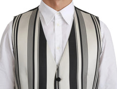 Dolce & Gabbana White Black Stripes Waistcoat Formal Vest - IT48 | M - Vests