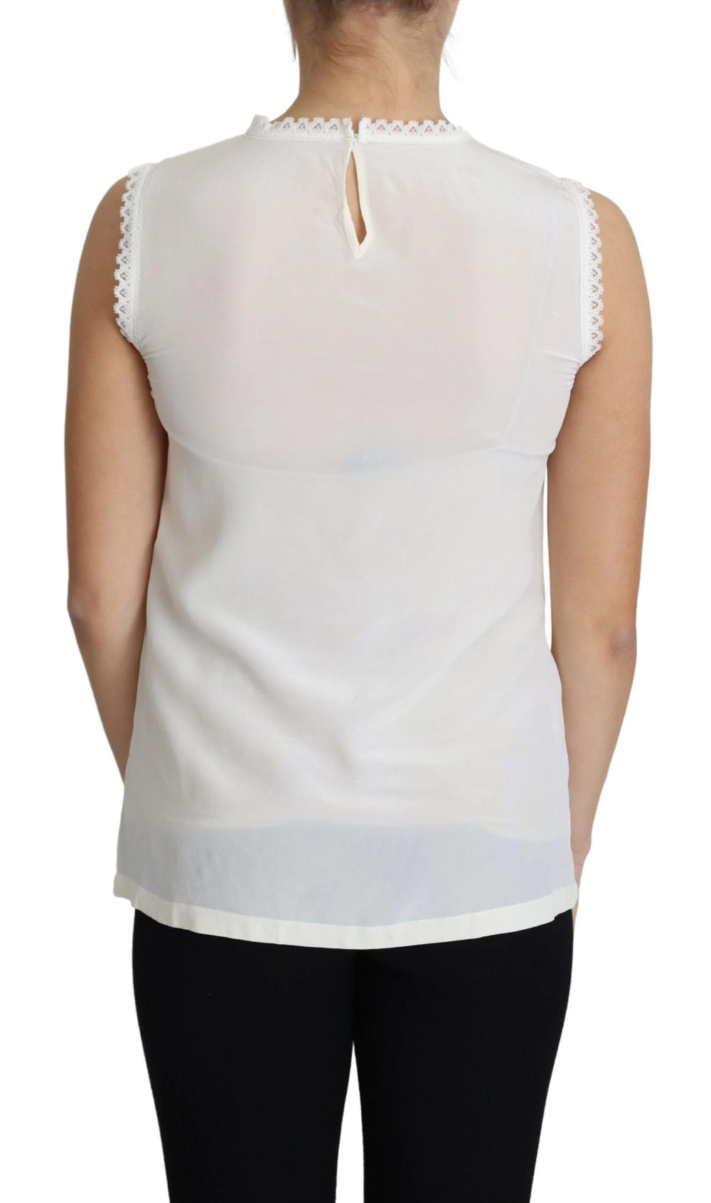 Dolce & Gabbana White Blouse Silk Lace Trimmed Sleeveless Top - IT38|XS - Blouses