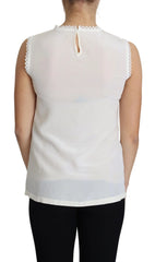 Dolce & Gabbana White Blouse Silk Lace Trimmed Sleeveless Top - IT38|XS - Blouses