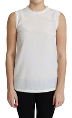 Dolce & Gabbana White Blouse Silk Lace Trimmed Sleeveless Top - IT38|XS - Blouses