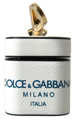 Dolce & Gabbana White Blue Calf Leather Logo Print Strap Airpods Case - Headphone Carrying Cases