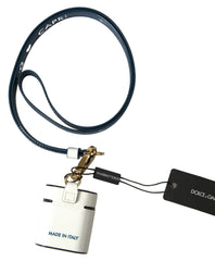 Dolce & Gabbana White Blue Calf Leather Logo Print Strap Airpods Case - Headphone Carrying Cases