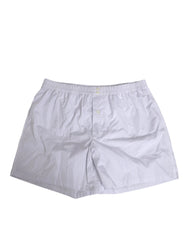 Dolce & Gabbana White Blue Cotton Striped Button Fly Shorts Swimwear - IT48 | M - Swim Boxers