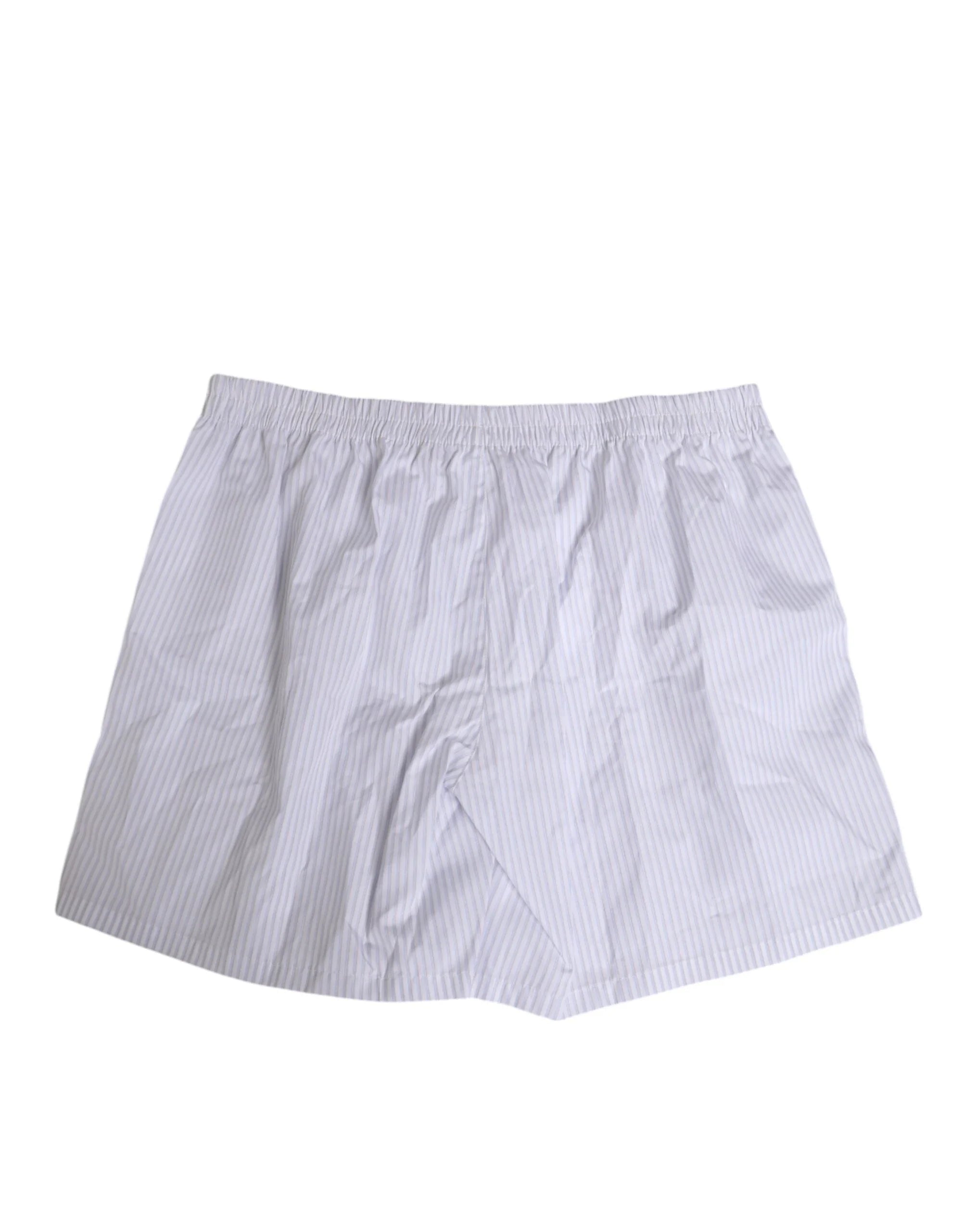 Dolce & Gabbana White Blue Cotton Striped Button Fly Shorts Swimwear - IT48 | M