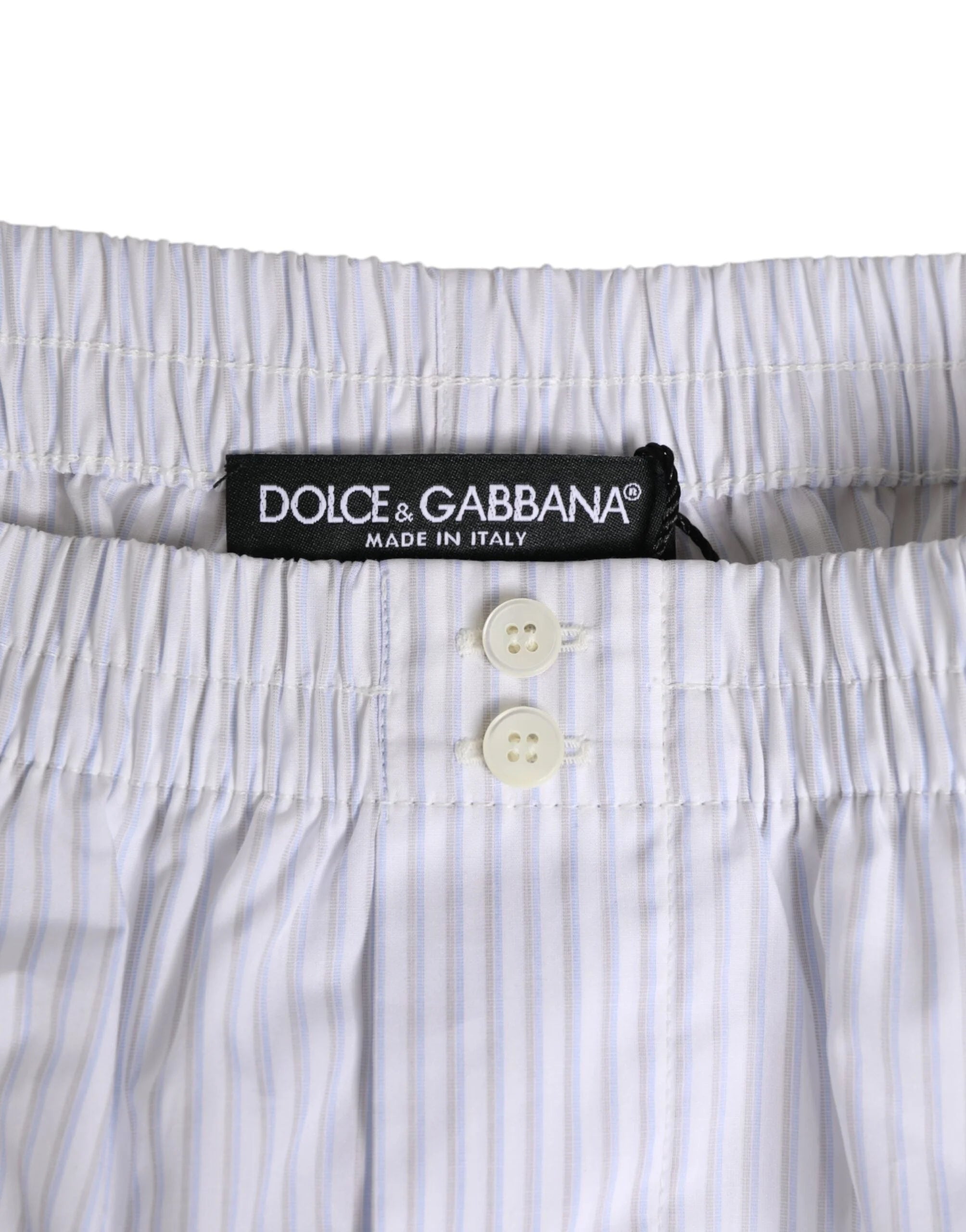 Dolce & Gabbana White Blue Cotton Striped Button Fly Shorts Swimwear - IT48 | M - Swim Boxers