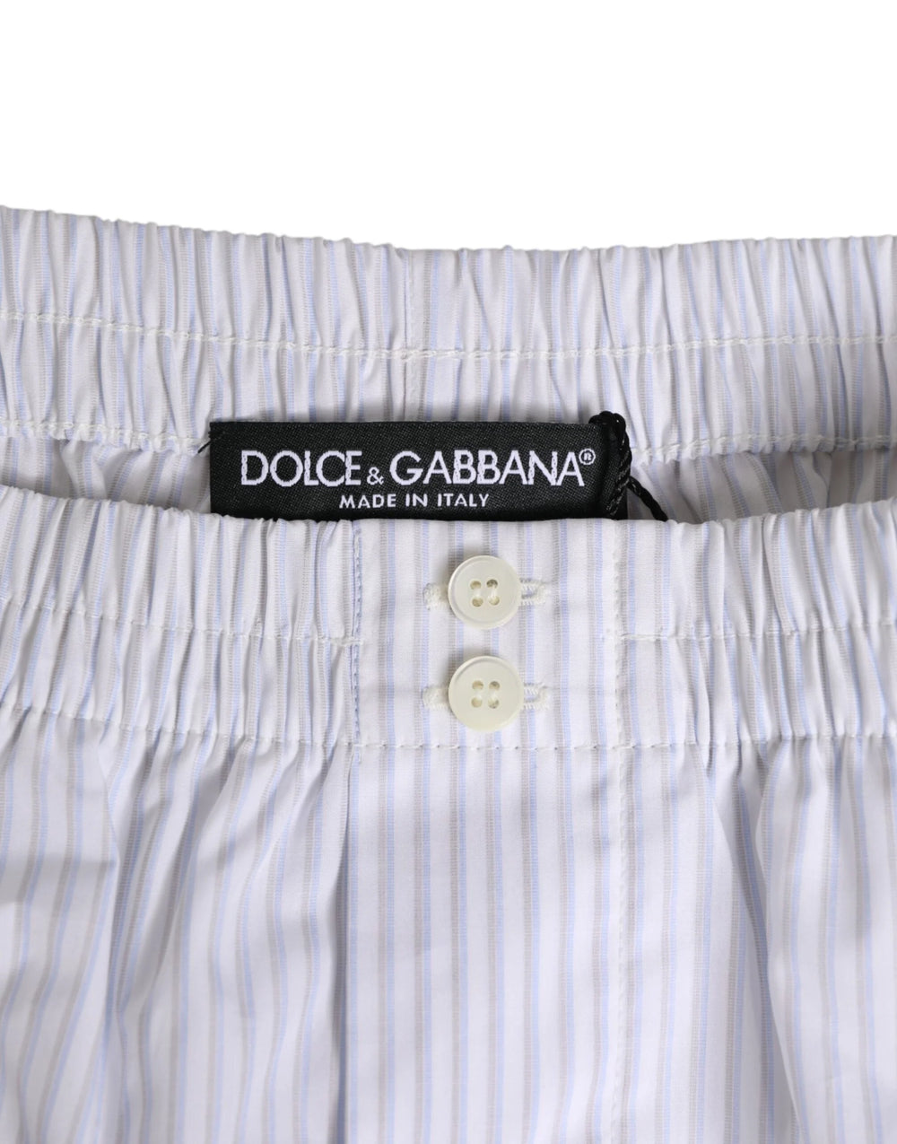 Dolce & Gabbana White Blue Cotton Striped Button Fly Shorts Swimwear - IT48 | M - Swim Boxers