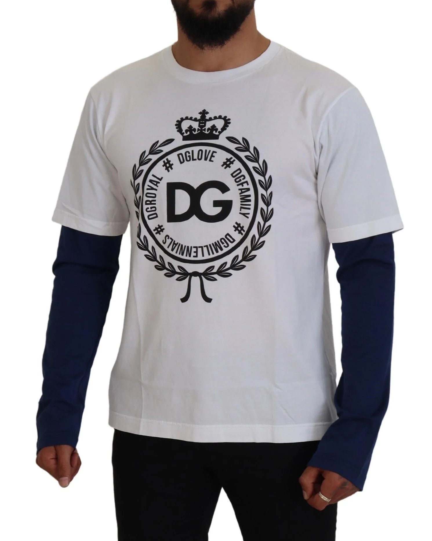 Dolce & Gabbana White Blue DG Crown Pullover Sweater - Sweaters