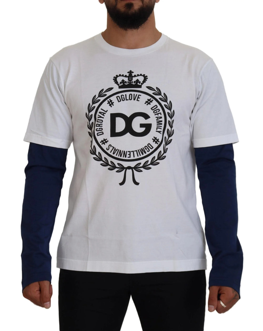 Dolce & Gabbana White Blue DG Crown Pullover Sweater - Sweaters