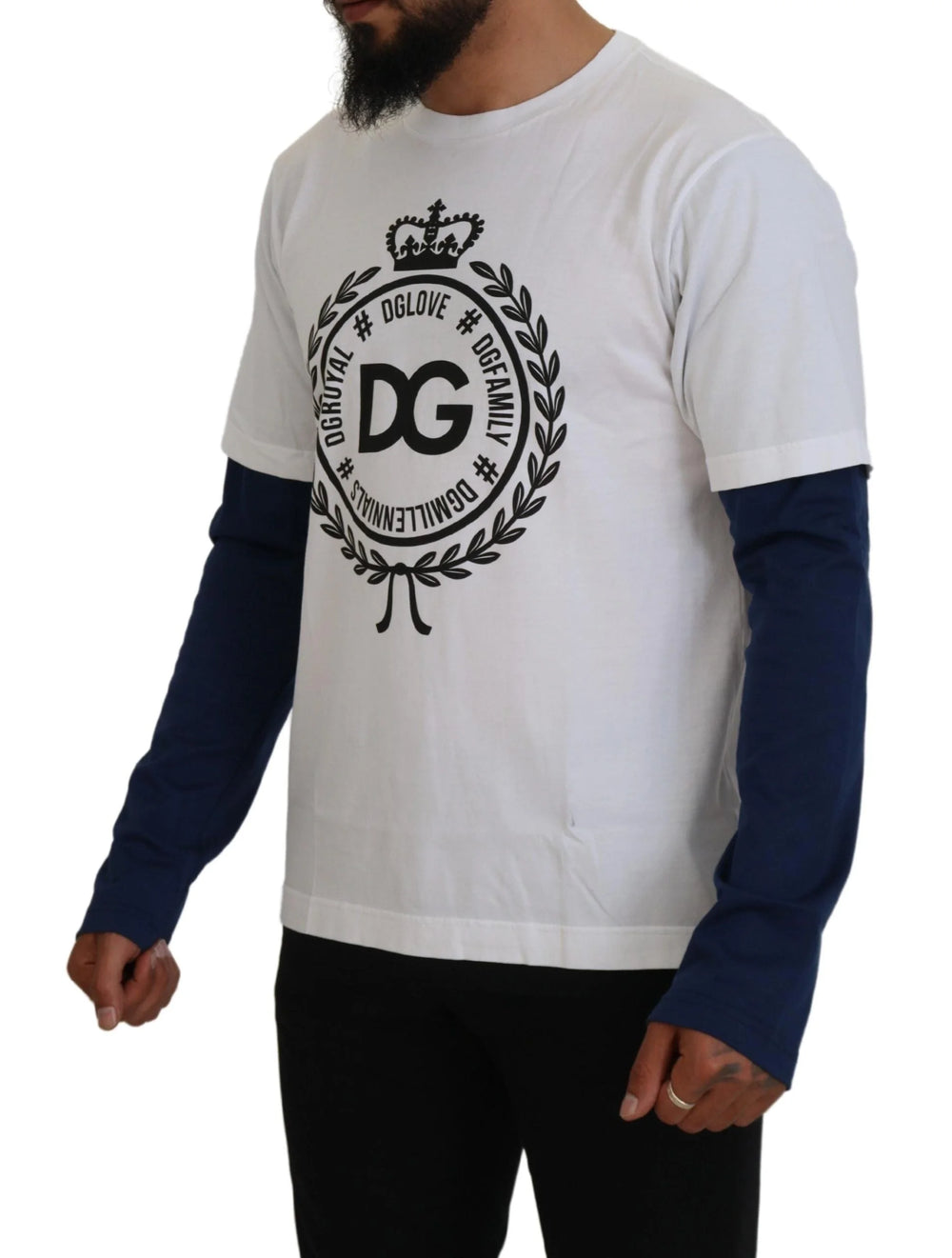 Dolce & Gabbana White Blue DG Crown Pullover Sweater - Sweaters