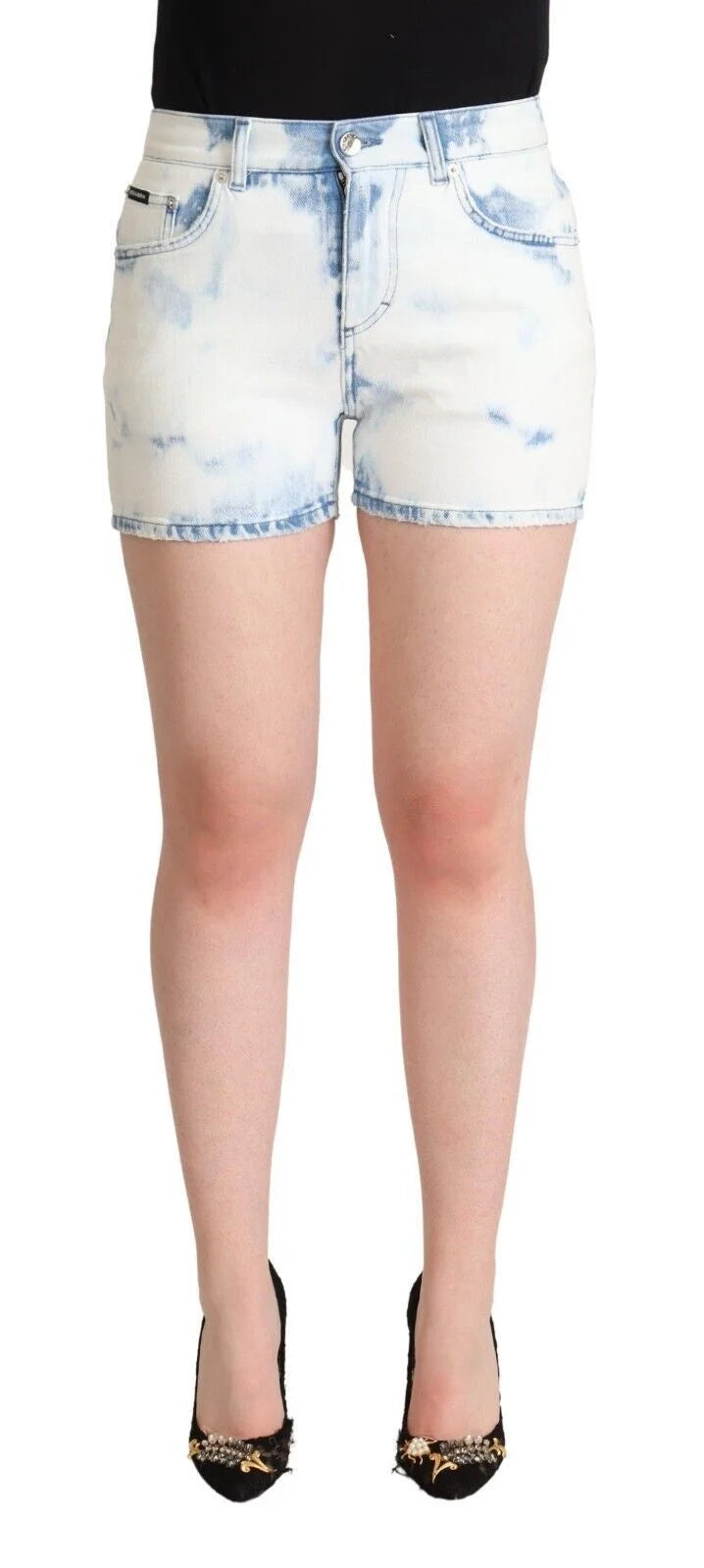 Dolce & Gabbana White Blue Dye Cotton Mid Waist Denim Shorts - IT40|S - Denim Shorts