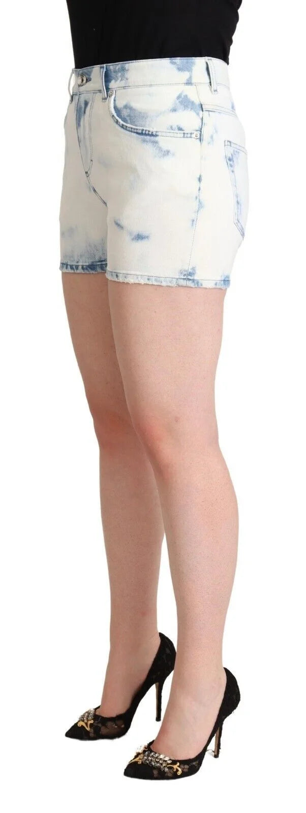 Dolce & Gabbana White Blue Dye Cotton Mid Waist Denim Shorts - IT40|S
