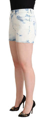 Dolce & Gabbana White Blue Dye Cotton Mid Waist Denim Shorts - IT40|S