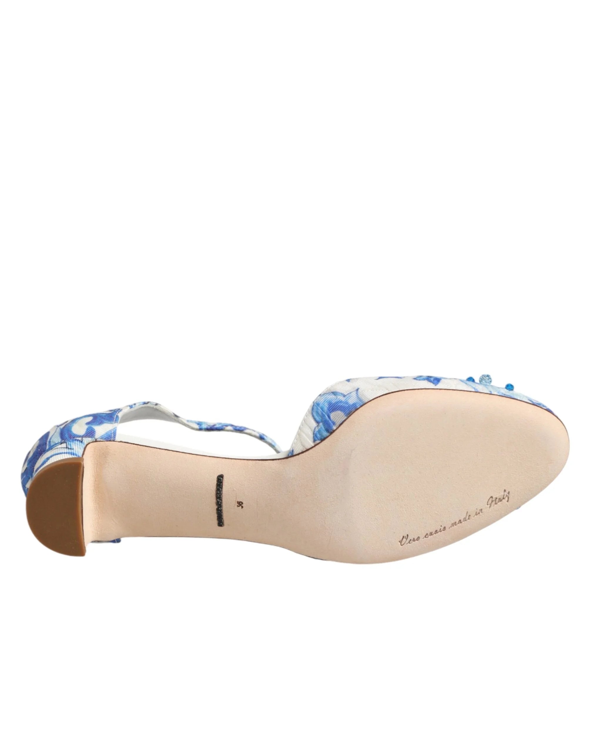 Dolce & Gabbana White Blue Floral Crystal Ankle Straps Shoes - EU36/US5.5