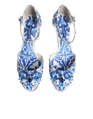 Dolce & Gabbana White Blue Floral Crystal Ankle Straps Shoes - EU36/US5.5